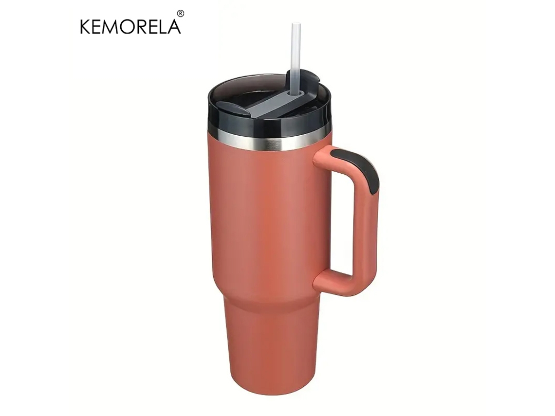 Taza térmica de acero inoxidable con asa, tapa y pajita, modelo Mdug para mujer (estilo 4)
