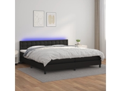 Cama Box Spring Colchón Y Led Cuero Sintético Negro 200x200 Cm