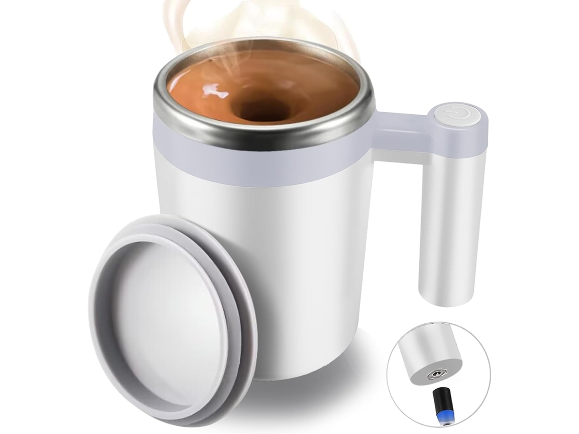 Taza de café magnética Siurn con agitación automática, 380 ml, color blanco