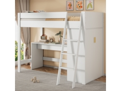 Cama alta infantil con escalera, escritorio y armario, combinable libremente, sin colchón, madera maciza, 90*200