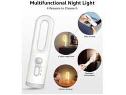 Luz Nocturna Luz Portátil con Sensor de Movimiento Led 2 en 1 Linterna Interior Luz Nocturna Luz Recargable con Batería con