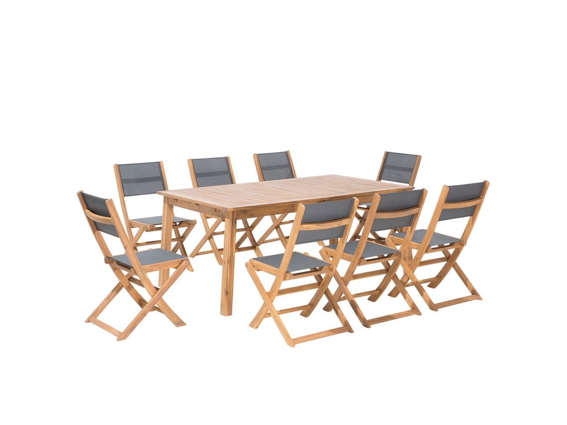 Conjunto de comedor 8 plazas de madera de acacia clara/gris BELIANI Cesana