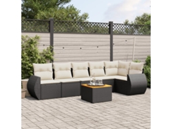 Conjunto de sofá de jardín de 7 piezas con cojines, ratán negro, Dkd Home Decor