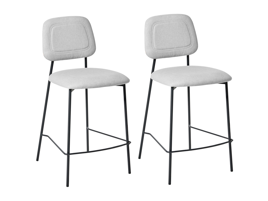 Juego de 2 taburetes de bar Beliani Duette en lino sintético gris 45x48x96