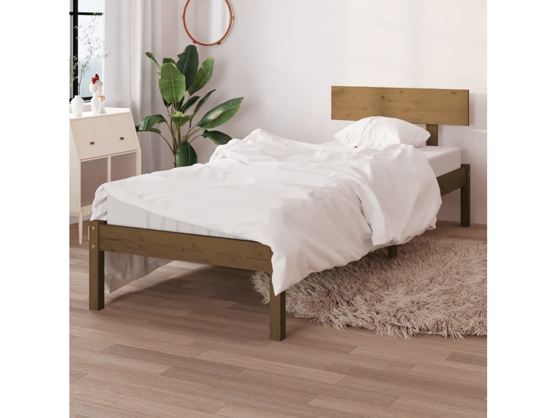 Cama con Somier Individual Uk Madera Maciza de Pino Marrón (90x190 cm)