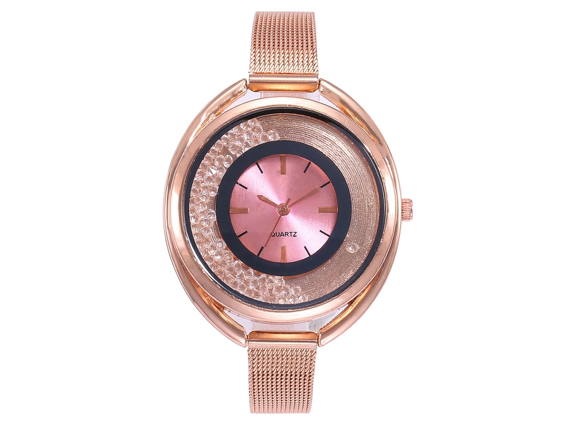 Reloj De Pulsera Vansvar Para Mujer En Aleación De Metal Con Brazalete Fino Y Esfera Redonda Rosa.