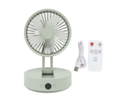 Ventilador de mesa plegable Aetheria, 3 velocidades, recargable por USB, con luz nocturna y control remoto, verde/gris.