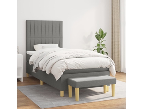 vidaXL Cama con somier y colchón 90x200 cm tela gris oscuro