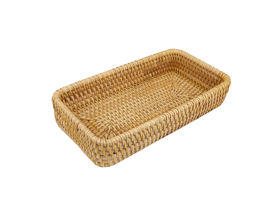 Bandeja de mimbre para organizar el escritorio, cesta para guardar bocadillos hecha a mano, bandeja multifuncional para servir.