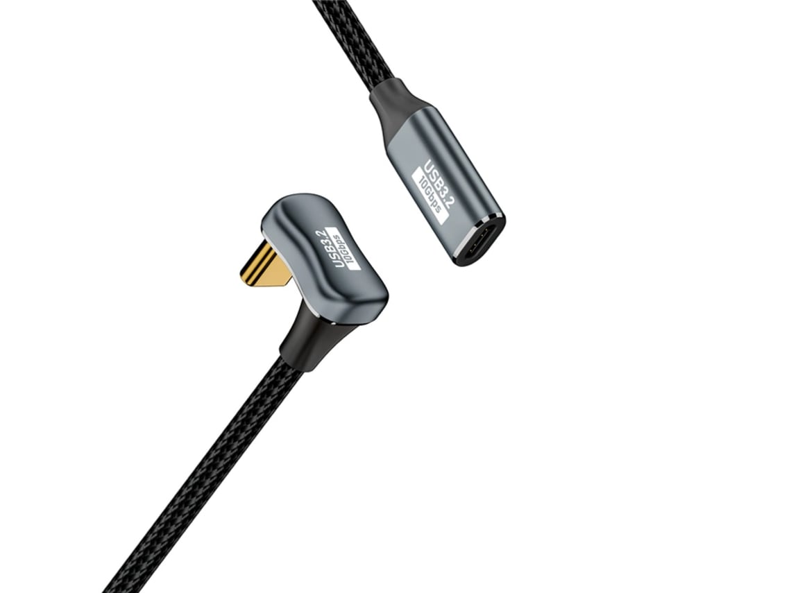 Cable Usb-c En U (hembra A Macho) - Ángulo Recto 360°, 10gbps, Pd 100w, 4k 60hz, Trenzado De Nylon Y Aleación De Aluminio, Gris 0,5 M