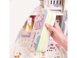 Estuche De Lápices De Doble Capa Con Gran Capacidad Estilo Simple Impermeable Para Niñas Estudiantes Oso Conejo De Hierba Amarillo