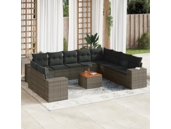 Conjunto de sofá de jardín de 11 piezas con cojines, ratán gris, DKD Home Decor