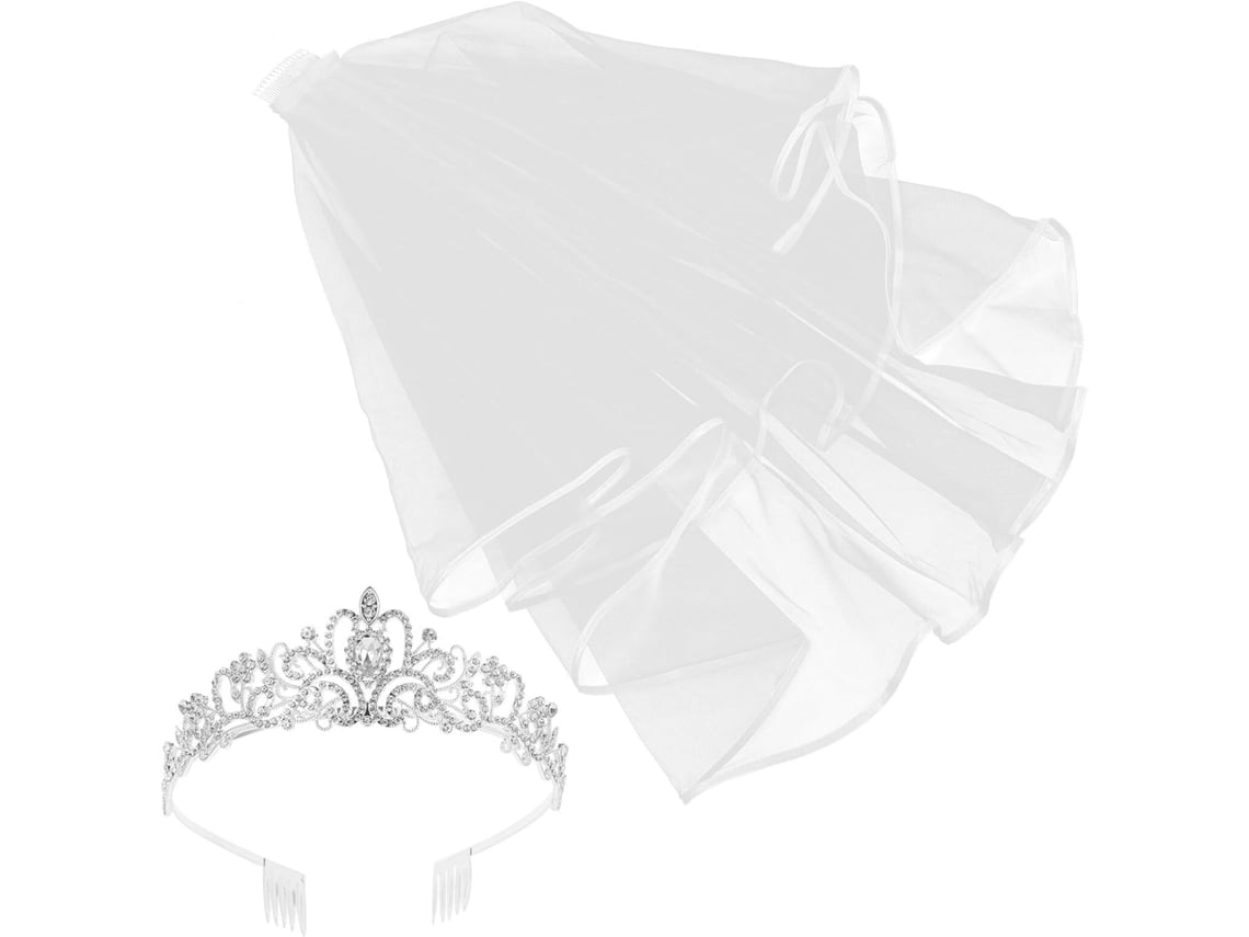 Corona De Boda Plateada Nuobesty Con Velo, De 2 Piezas, Elegante Tiara De Diamantes De Imitación Para La Novia