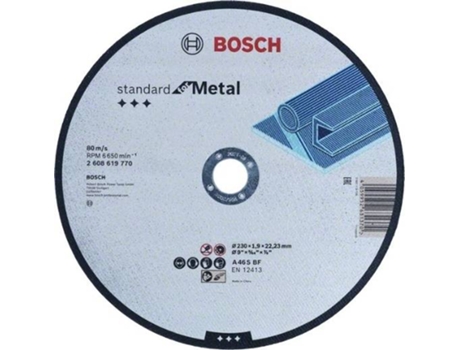 Disco Abrasivo BOSCH Steard para Metal - Recto - 230 mm - 22,23 mm para Amoladoras Grees con Tuerca de Bloqueo