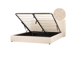 Cama Con almacenaje Beliani Lavaur De Bouclé Beige 185x220x100