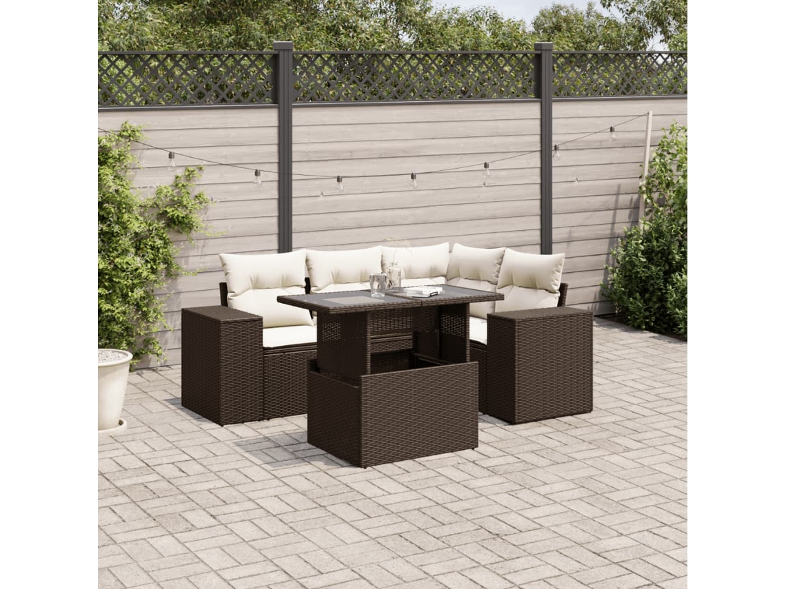 Conjunto de sofá de jardín de 5 piezas con cojines de mimbre marrón de DKD Home Decor