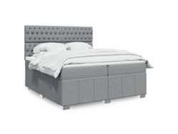 Cama Box Spring Con Colchón Tela Gris Claro 200x200 Cm