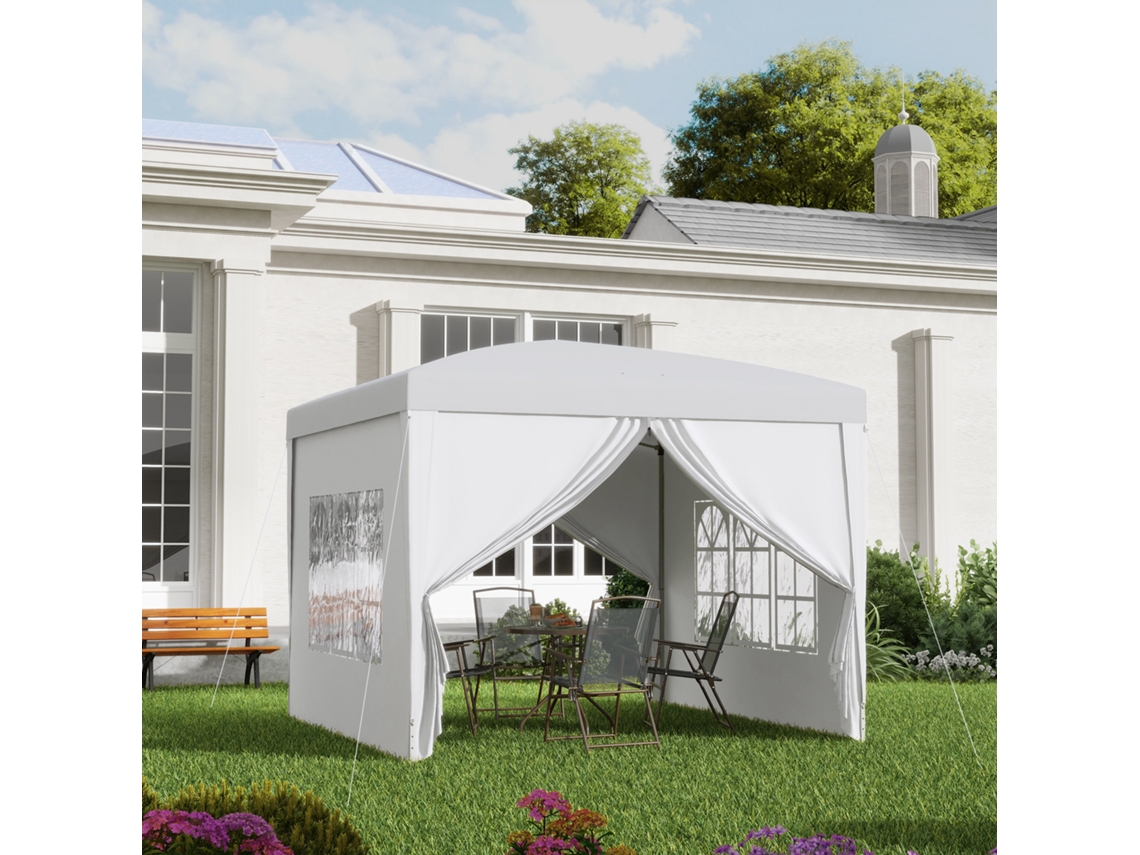 Gazebo Dobrável Com 4 Paredes Removíveis, 3x3 M, Gazebo De Jardim Com Bolsa De Transporte, Impermeável, Resistente Aos Raios Uv, Branco