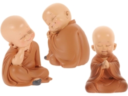 Conjunto De 3 Pequeñas Y Adorables Estatuas De Monjes En Resina, Mini Figuras Decorativas, Finamente Elaboradas.