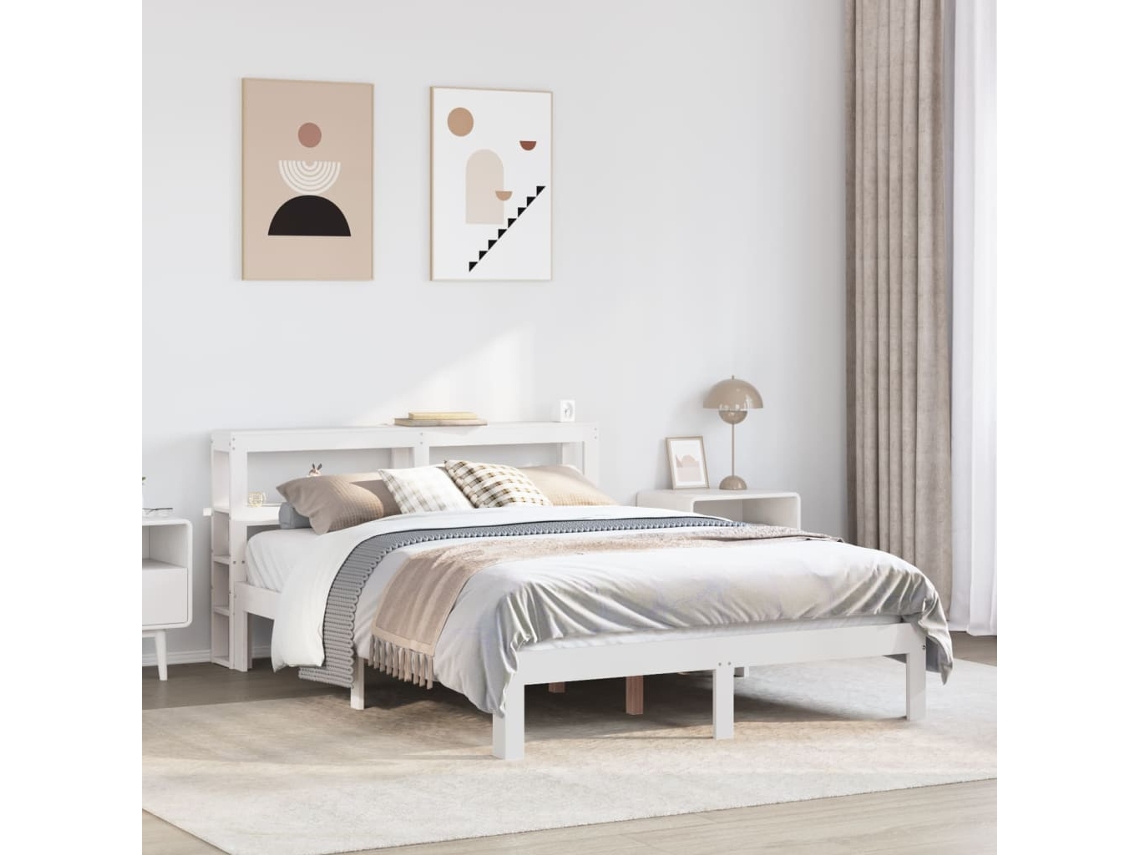 Estructura De Cama Con Cabecero Sin Colchón Blanco 160x200 Cm