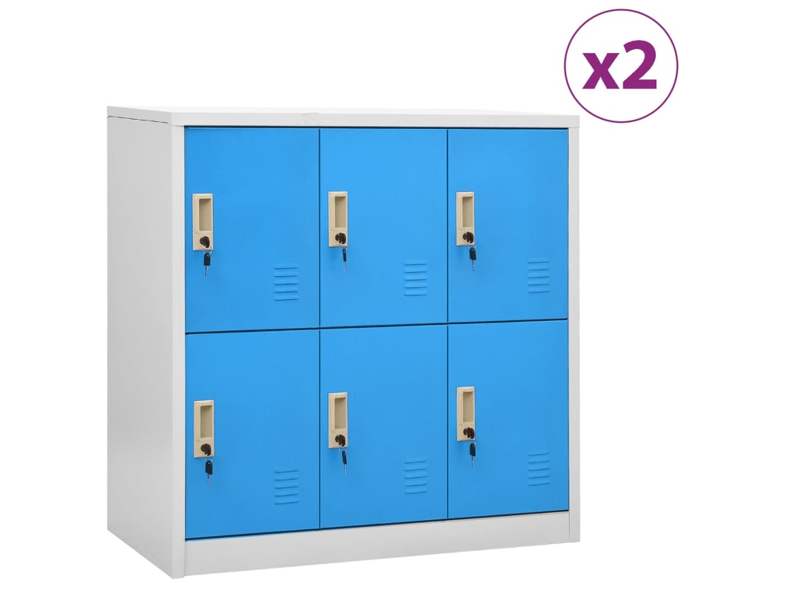 Taquillas 2 piezas 90x45x92,5 cm gris claro y acero azul DKD HOME DECOR