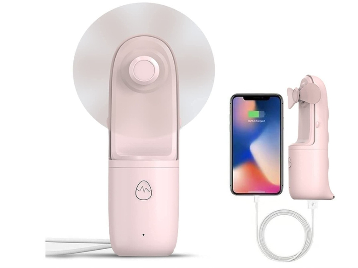 Ventilador de mano recargable de 3 velocidades con 18 horas de autonomía, miniventilador portátil Yizhood 2 en 1 (rosa)
