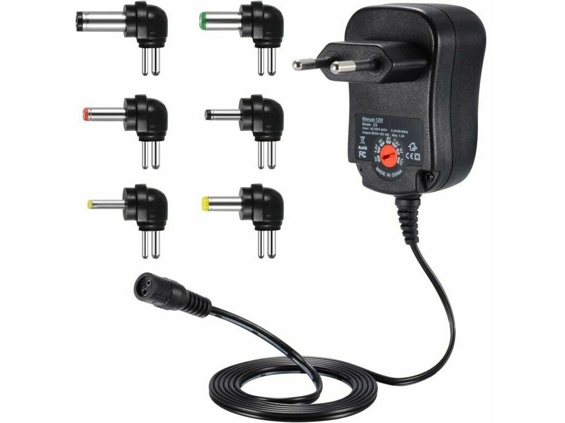Adaptador de CA versátil, fuente de alimentación universal con voltaje ajustable para dispositivos electrónicos multivoltaje, uso mundial y protección de seguridad.