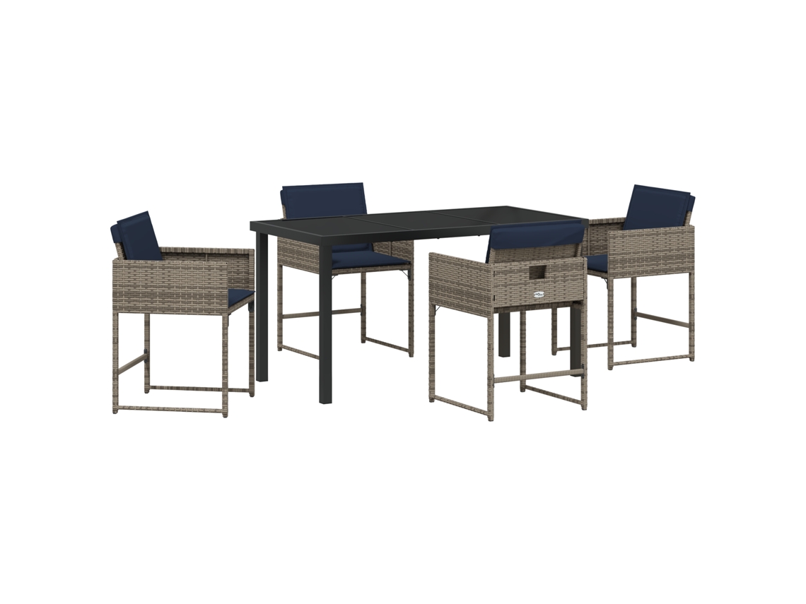 Juego de comedor Vidaxl de 5 piezas con cojines en poliéster y mimbre gris
