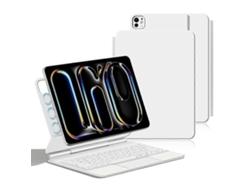 Teclado inteligente Pogo Pin de conexión directa para iPad Pro 13 (disposición árabe), capa de cuero para tableta, color blanco Hengrongshen (2024)