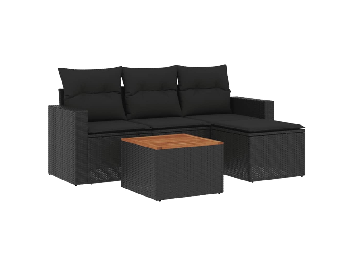 Conjunto 5 de muebles de jardín VIDAXL y cojines ratán sintético negro