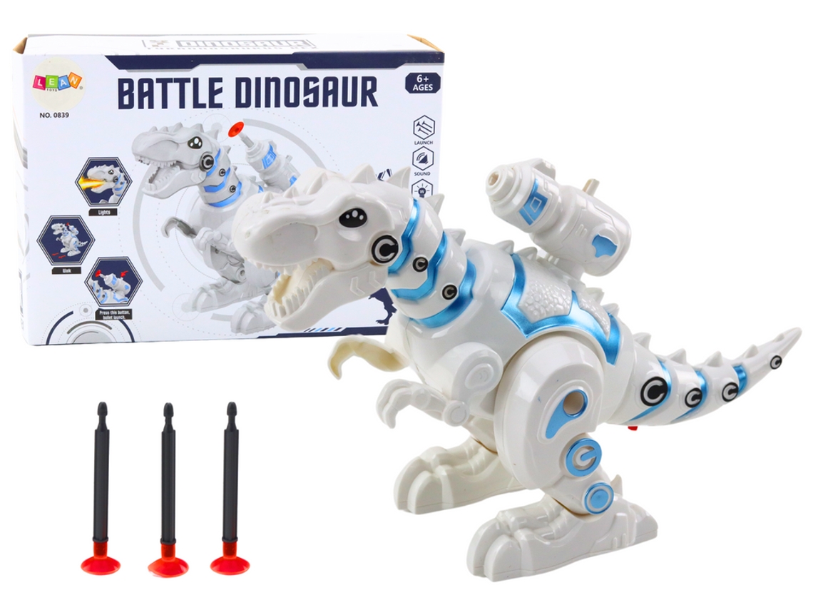 Dinosaurio Robot con Lanzador de Dardos, Luces y Sonidos Blanco B.active
