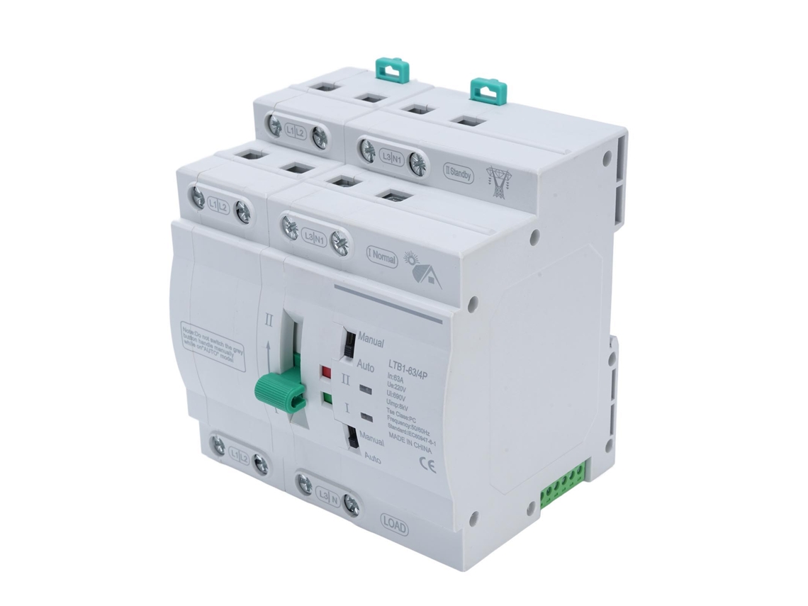Selector Automático De Doble Potencia 4p Pv Para Red Eléctrica De 63a, Montaje En Riel Din.