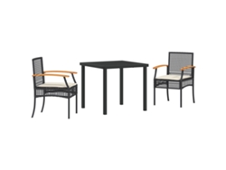 Conjunto de comedor de jardín Vidaxl de 3 piezas con cojines de ratán y poliéster negro
