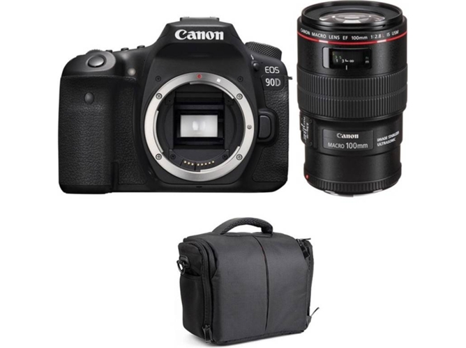 Kit Cámara CANON EOS 90D + EF 100mm f/2.8L Macro IS USM + Bolsa (APS-C)