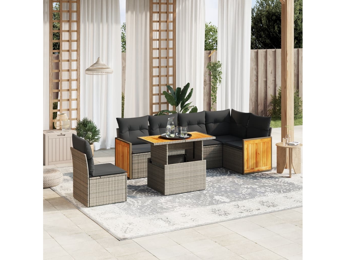 Conjunto de sofás de jardín de 7 piezas DKD Home Decor con cojines de mimbre gris
