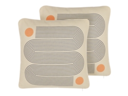 Juego de cojines decorativos BELIANI Calibrachoa de Poliéster, Algodón Beige 45x45x10