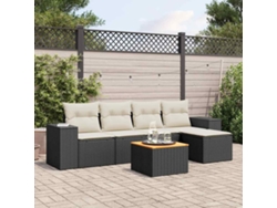Conjunto de sofá de jardín de 6 piezas con cojines, mimbre sintético negro, DKD Home Decor