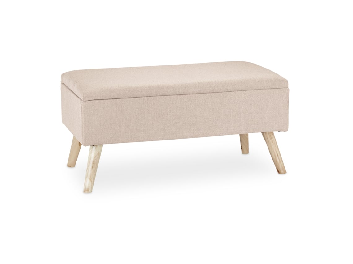 Banco Relaxdays Estofado Com Arrumação, Pernas De Madeira, Revestido A Tecido, Axlxp: 39,5 X 79,5 X 39,5 Cm, Bege