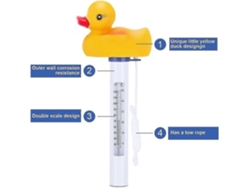 Termómetro flotante para piscina, termómetro con forma de pato, termómetro de agua resistente a roturas con cable para uso en interiores y exteriores.