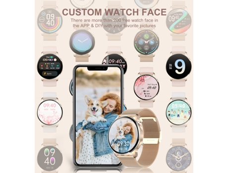 Reloj inteligente para mujer, reloj de fitness con pantalla táctil de 1,32 pulgadas para mujer, reloj deportivo resistente al agua, podómetro con C...