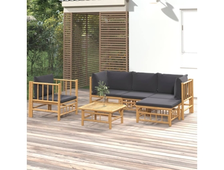Conjunto 6 de muebles de jardín VIDAXL bambú con cojines gris oscuro