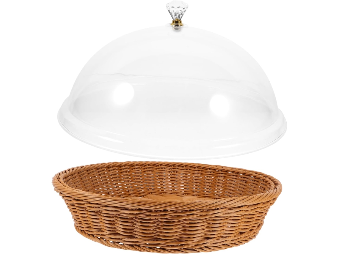 Cesta De Servir Tejida Con Tapa Transparente Para Fruta, Pan Y Aperitivos.