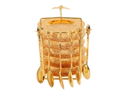 Conjunto de Prato e Colher com Suporte 6 Pratos 6 Colheres Estilo Europeu Liga de Zinco