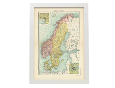 NACNIC Pósters Geográficos En Vintage Mapa De La Península Escandinava Ilustraciones De Antiguos Mapamundis En Tonos Sepia Tamaño A4 Con Marco Negr...