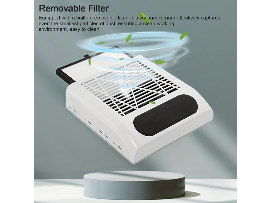 Aspiradora eléctrica de 80 W para polvo de uñas con velocidad ajustable y filtro.