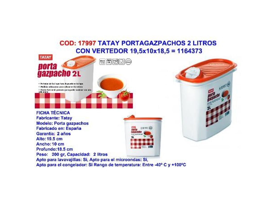Tatay portagazpachos 2 lts.con vertedor 19,5x10x18,5 1164373