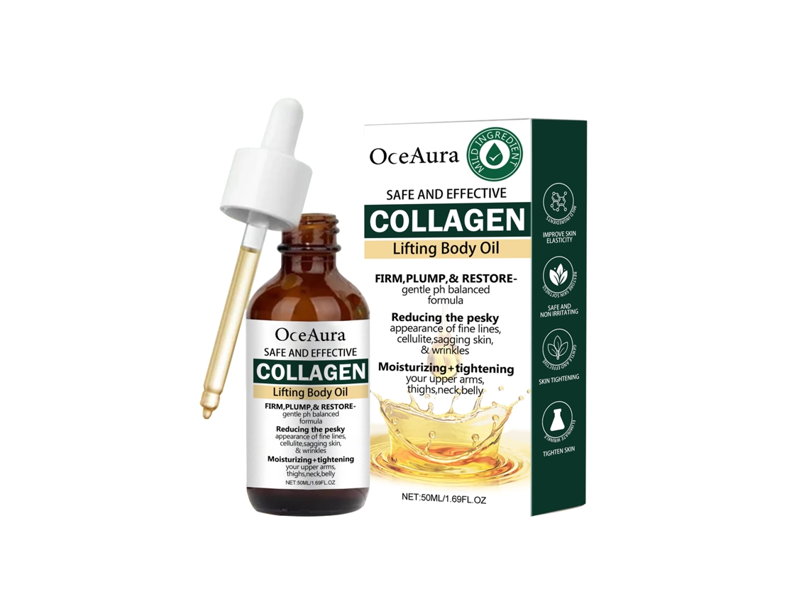 Aceite corporal reafirmante con colágeno para la piel.