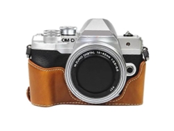 Estuche de cuero compatible con cámara Olympus OM DE M10 Mark IV, estuche inferior de cuero, batería fácil de reemplazar Facpoet