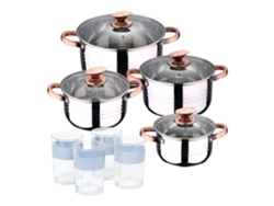 Batería De Cocina Ø16ø18ø20ø24cm De Acero Inoxidable Nona San Ignacio (8 Piezas) Con 4 Vasos