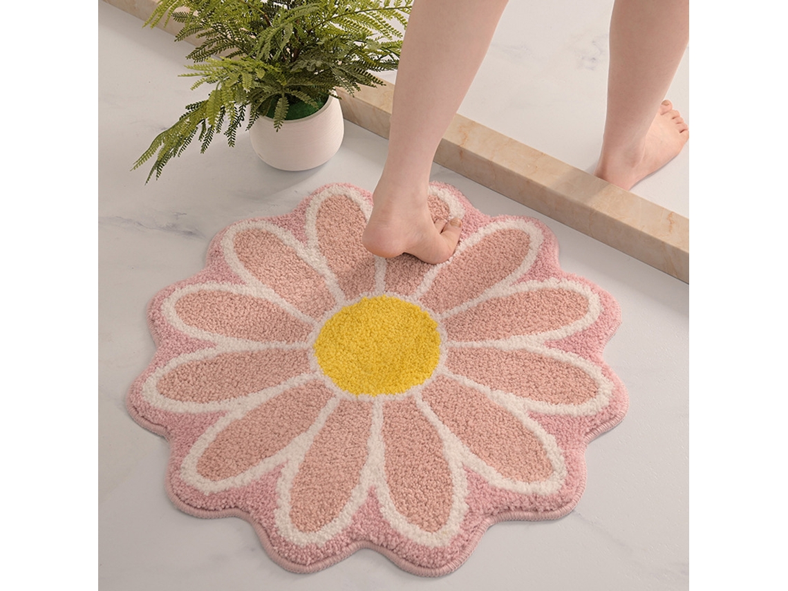 VYLARA Tapete Redondo Em Forma De Flor, Margarida Fofa, Absorvente, Lavável E Antiderrapante Para Banheiro
